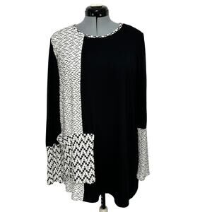 Nyah Mix Texture Color Block Tunic Top Front Pocket Long Sleeve Artsy Sz: L